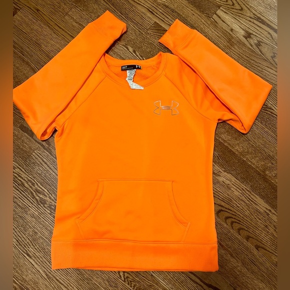 Under Armour Orange Fleece Crew Sweatshirt Kangaroo Pocket Women’s Size Small - Picture 1 of 3